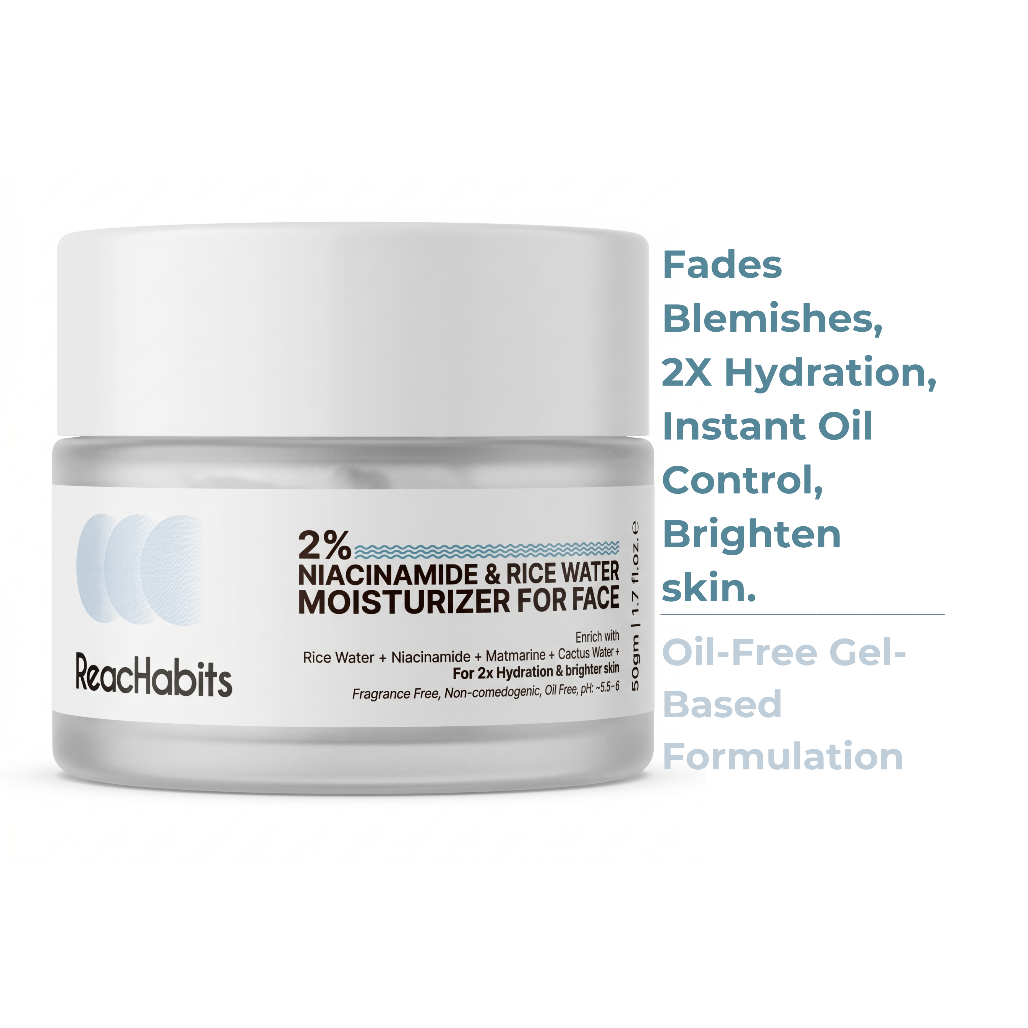 2% Niacinamide & Rice Water Superlight Gel Cream Moisturizer | Oil-Free Hydration | Brightens, Fades Blemishes | Dermat-Tested | All Skin Types | Women & Men | 100% Vegan | 50 g