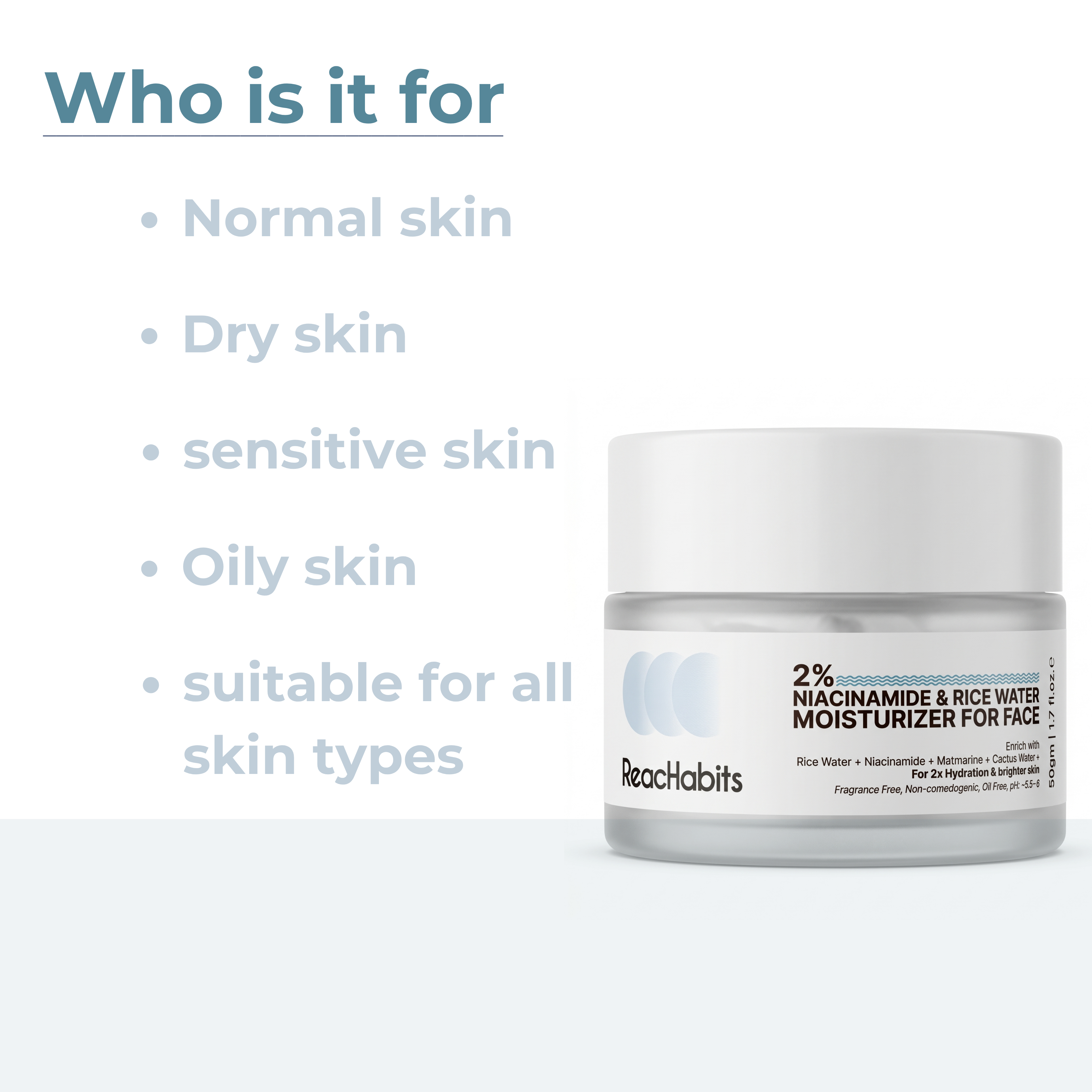 2% Niacinamide & Rice Water Superlight Gel Cream Moisturizer | Oil-Free Hydration | Brightens, Fades Blemishes | Dermat-Tested | All Skin Types | Women & Men | 100% Vegan | 50 g