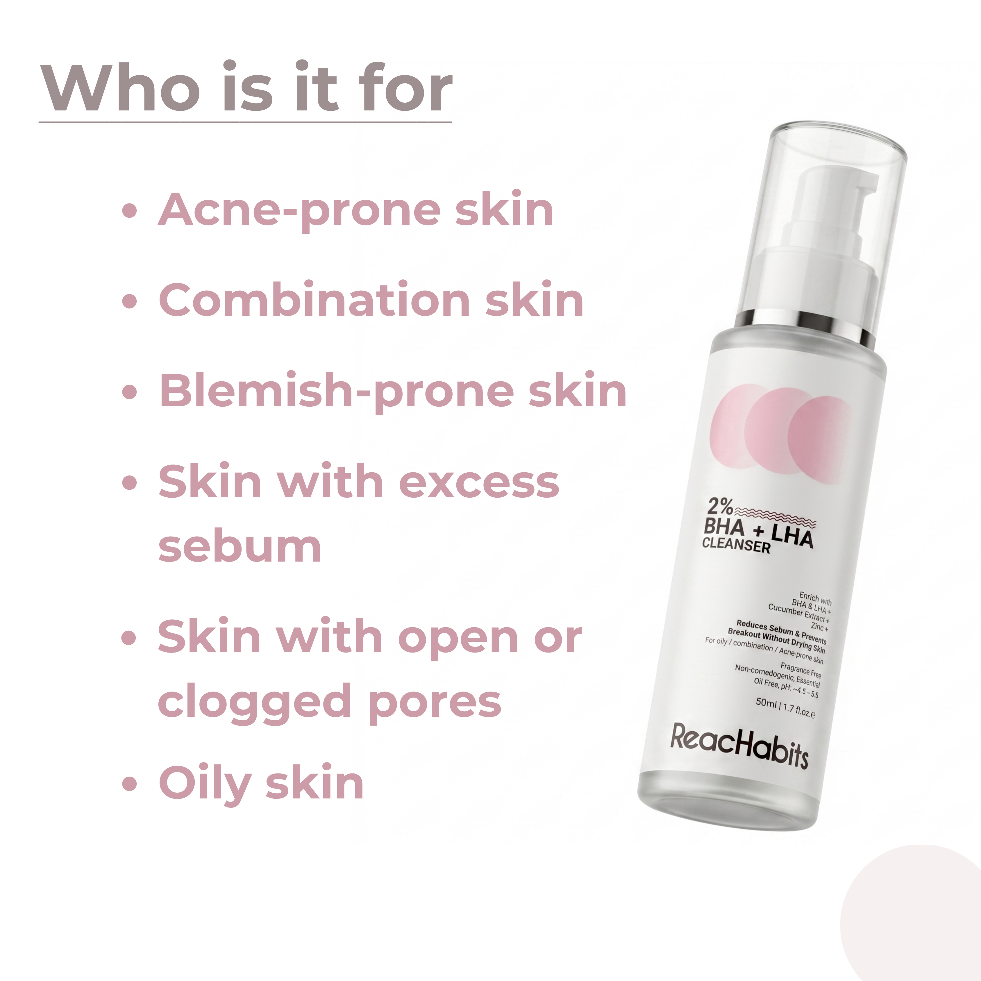 Anti-Acne BHA 2% Face Wash For Oily & Acne Prone Skin | With LHA for Pore Cleansing, Oil Control & Sebum Regulation | Sulfate-Free Formula for Gentle Exfoliation | 100 ml