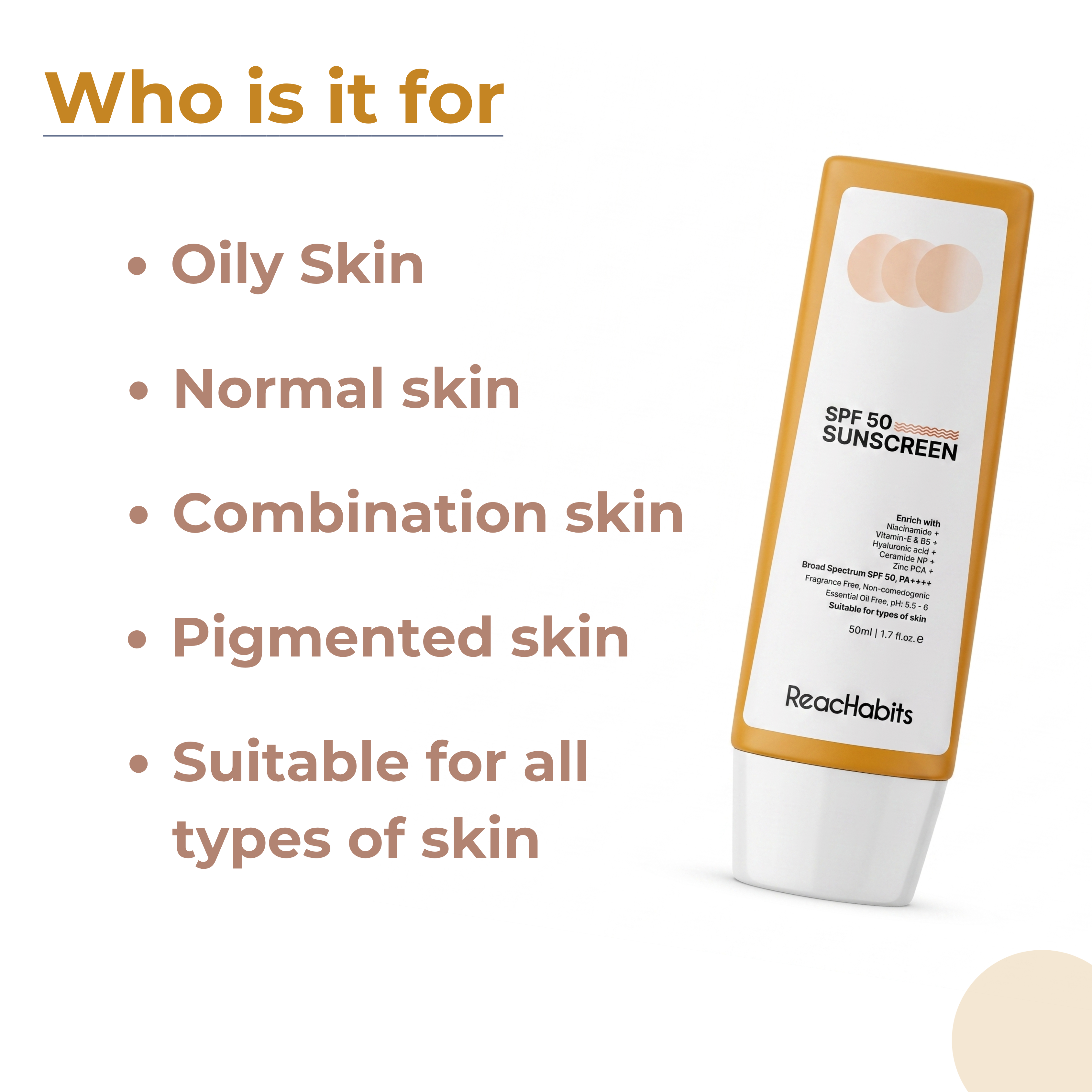 Sunscreen SPF 50 PA+++ with Niacinamide & Multi-Vitamins | Lightweight with Multi-Vitamins | No White Cast | Broad Spectrum | Face Sunscreen for Men & Women | 50gm