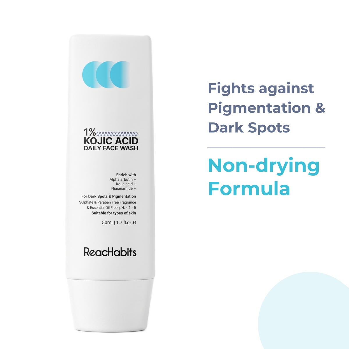 Kojic Acid daily cleanser for oily, dry, normal, and pigmented skin. ReachHabits.