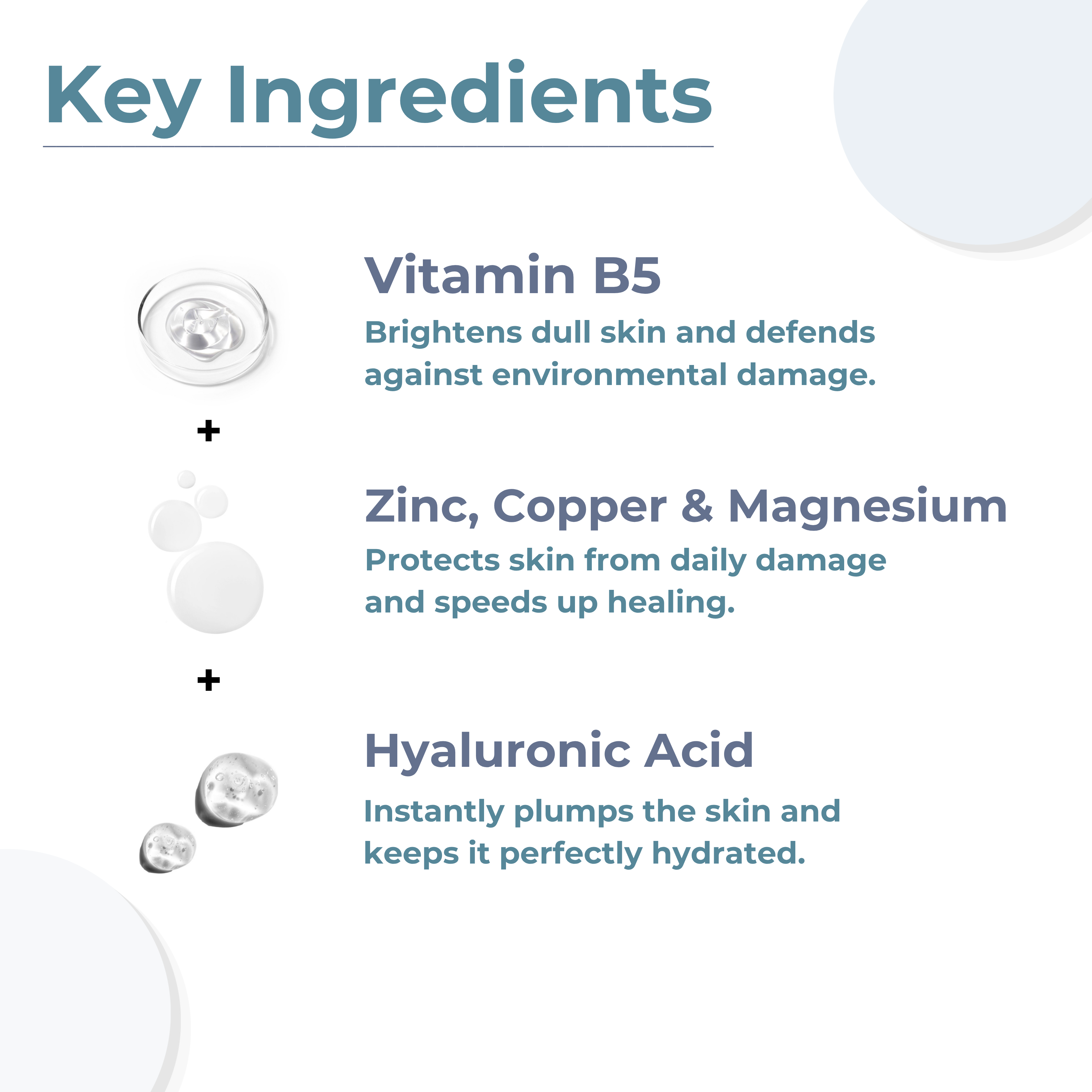 Key active ingredients in the ReachHabits moisturizer: Vitamin B5 to brighten, Zinc, Copper and Magnesium to speed healing, and Hyaluronic Acid to instantly plump and hydrate.
